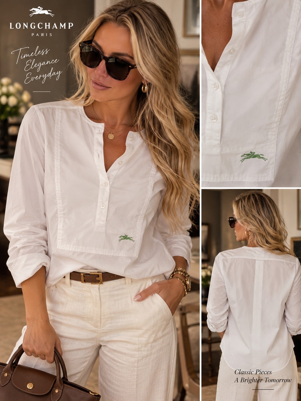 Longchamp Women's White Cotton Popover Shirt
